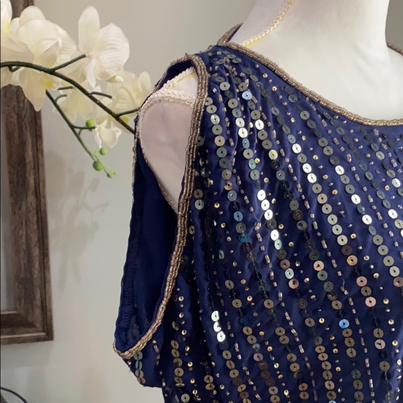 Greylin Navy Gold Sequin Sleeveless Mini Dress S - Picture 5 of 10